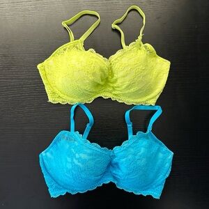Victoria's Secret Lace Underwire Bra Set - Blue and Yellow